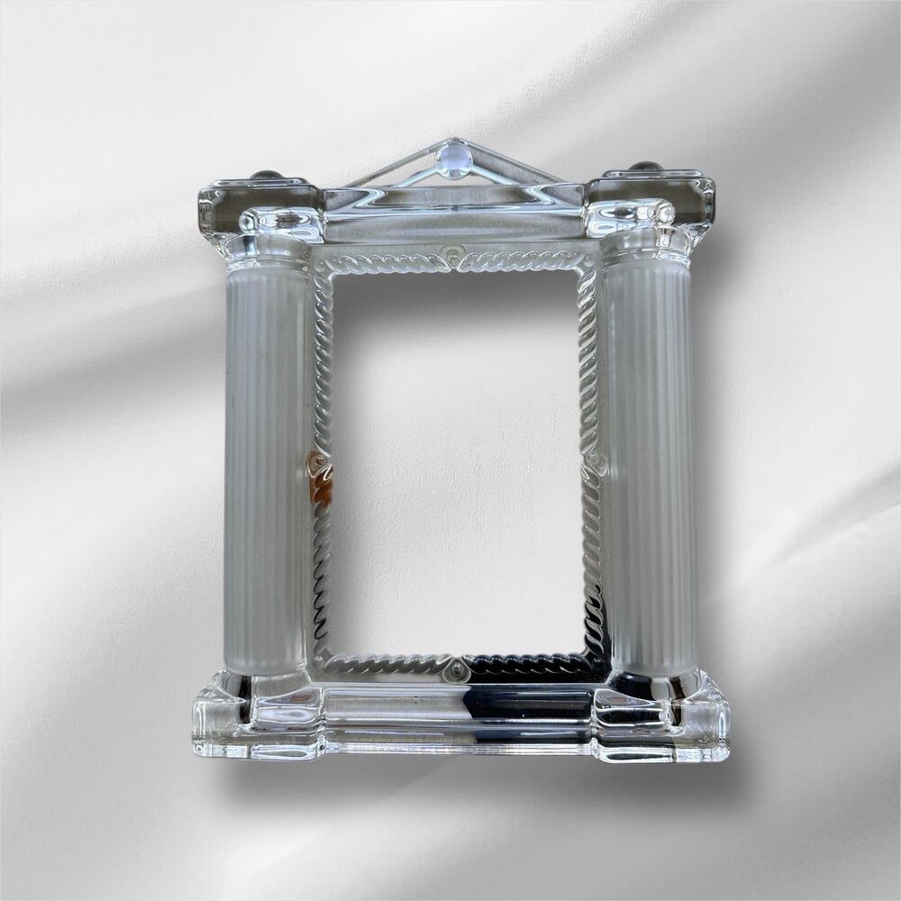 Vintage Mikasa Crystal Photo Frame Clear Ribbed Glass Columns, Neoclassical